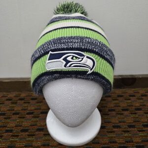 Seattle Seahawks New Era NFL Knit Beanie Pom Hat Green Blue Gray One Size